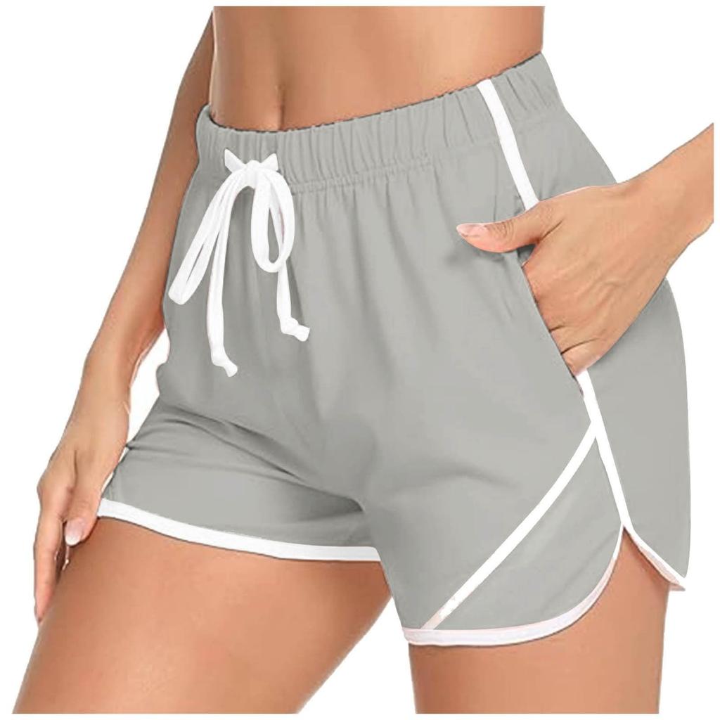 Шорты для бега для женщин, летние повседневные спортивные шорты для занятий йогой, однотонные шорты с карманами
