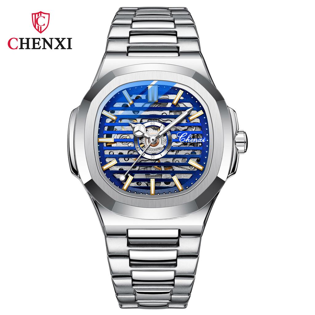 Blue Color Square Automatic Mechanical Watch Men Stainless Steel Classic Casual Luminous Pointer Selfwind CHENXI Brand Watches