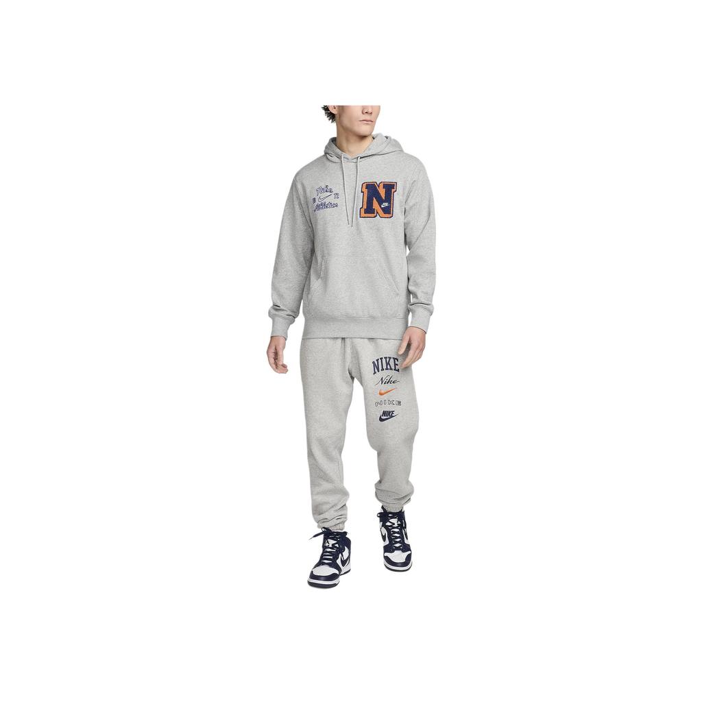 Nike Club Fleece Letter Hoodie Casual Long Sleeve Vintage American Sweatshirt Men sweatshirt Gray FN3101-063