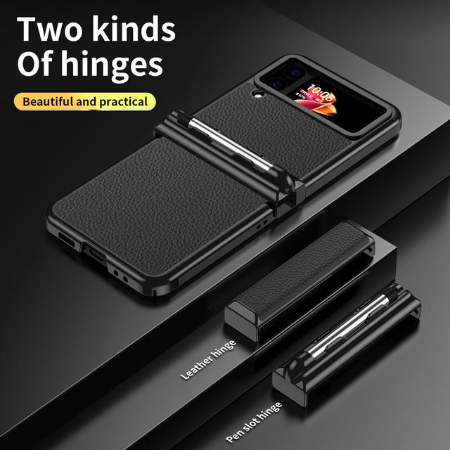 Роскошный кожаный складной чехол с защитой от падения для Samsung Galaxy Z Flip 4 Flip4 Flip 3 Flip3, противоударный чехол с держателем для ручек S