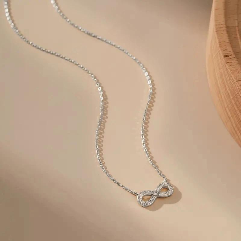 Huitan Aesthetic Infinity Shaped Pendant Necklace Luxury Exquisite Cubic Zirconia Necklace Wedding Charms Jewelry Accessories