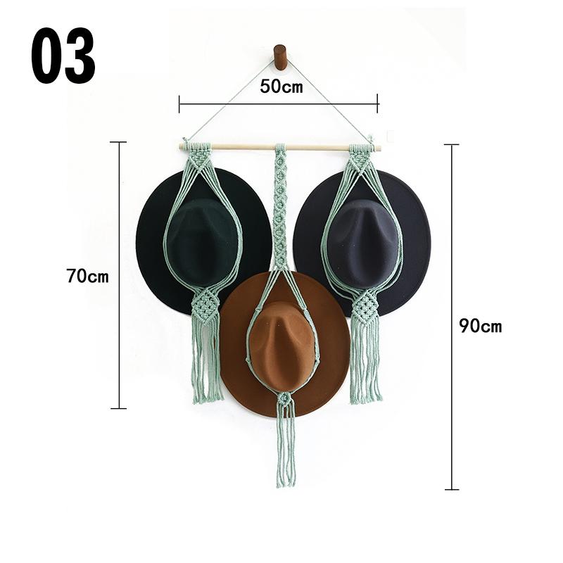 Скандинавский стиль Плетеный вручную Стойка для хранения шляп Многослойный Настенный органайзер для шляп и шарфов для спальни Держатель для демонстрации Богемный гобелен с кисточками