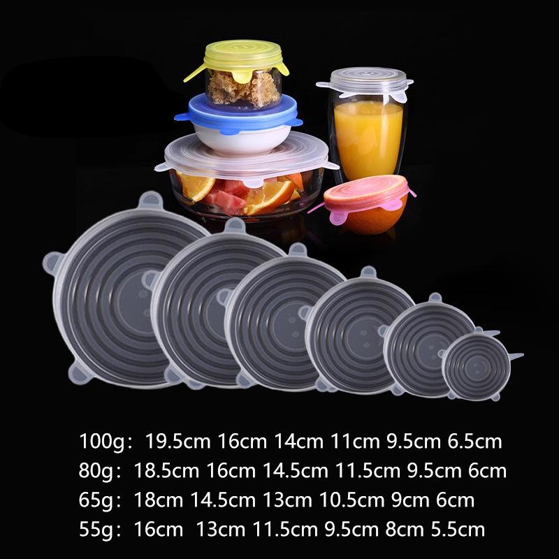 6Pcs Food Grade Silicone Preservation Cover Reusable Airtight Food Universal Dish Stretch Round Lids For Kitchen Accessories