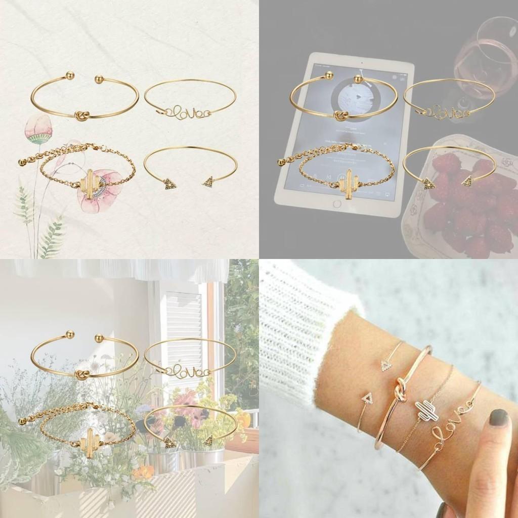 Винтажный набор браслетов «Узел кактуса» из 4 предметов, браслет с треугольным бриллиантом