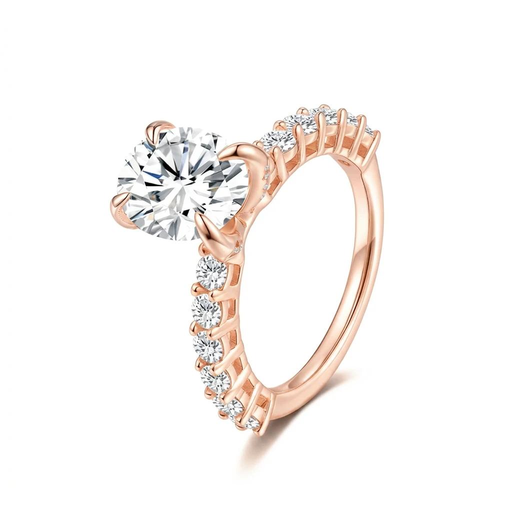 18K Gold Plated Oval Moissanite Engagement Ring S925 Silver Micro Inlay Pave Side Stone Women Luxury Wedding Promise Ring