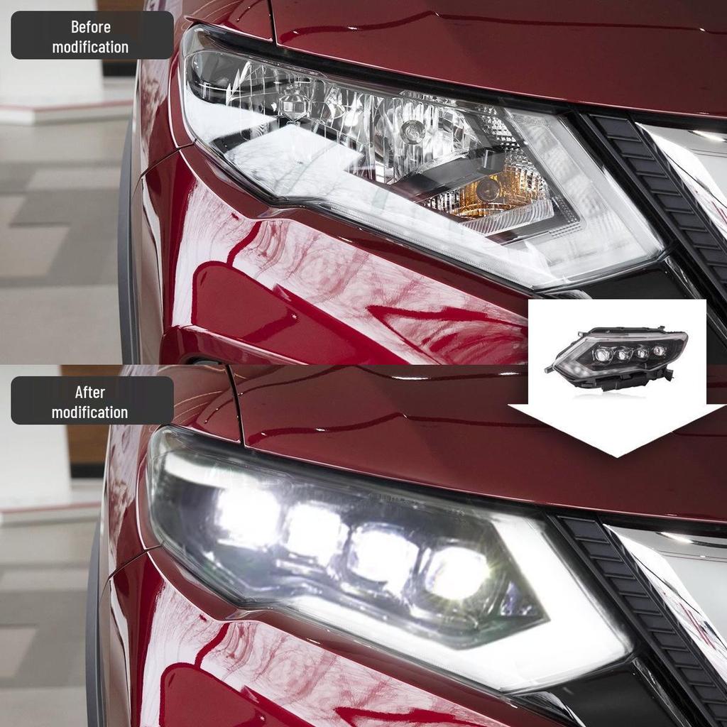 Светодиодная хрустальная сборка фары-проектора для Nissan X-Trail 17-22: Дневные ходовые огни и динамические указатели поворота