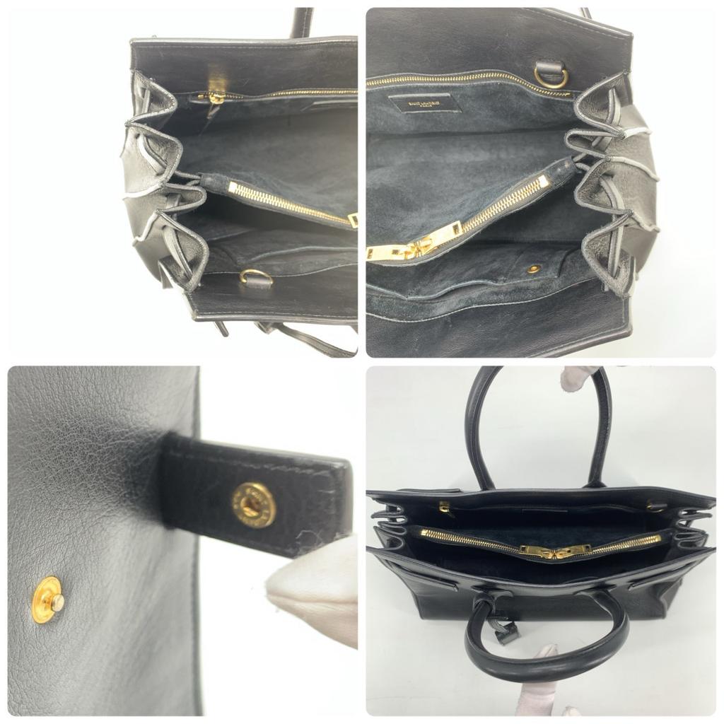 SAINT LAURENT PARIS YSL 2way Sac de Jour Shoulder Bag Tote Handbag Leather Black