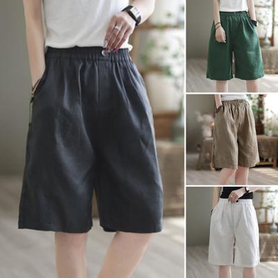 Женские шорты с широкими штанинами и эластичным поясом, повседневные брюки, однотонные, свободного кроя, длиной до колена, спортивные шорты с карманами