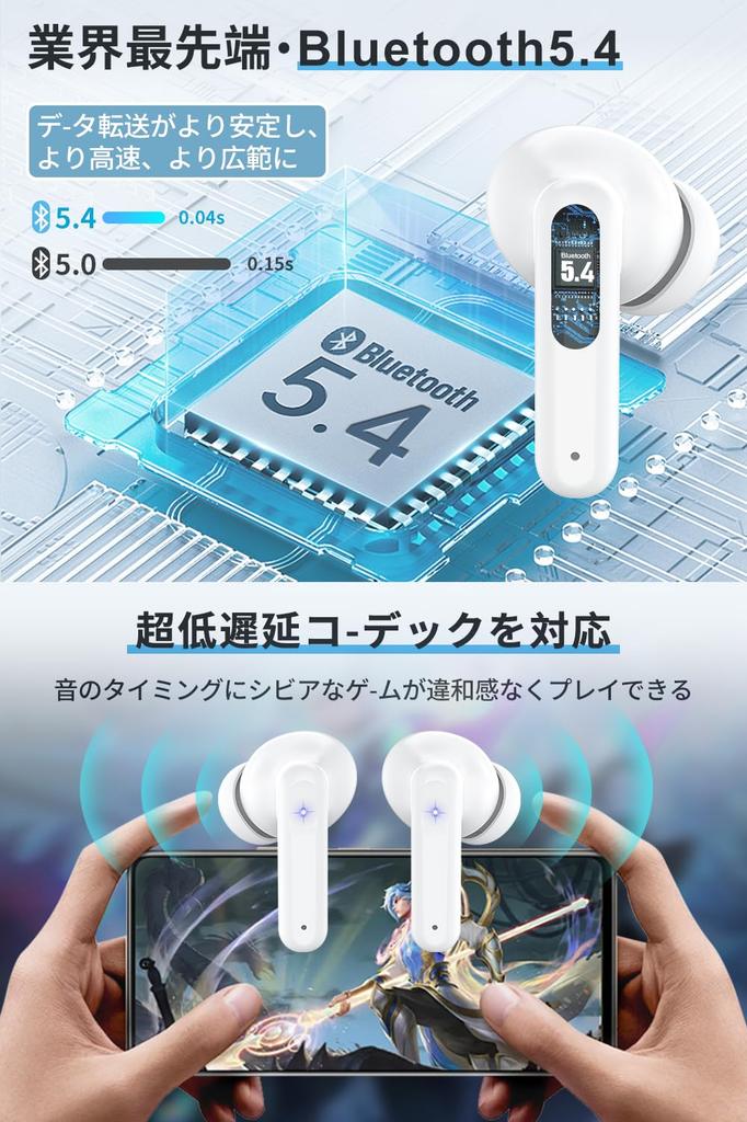 Cutting-edge Bluetooth 5.4 Earbuds, Bluetooth Wireless Earbuds [New for 2025] LED Display, Type-C Fast Charging, Built-in Microphone, Comfortable