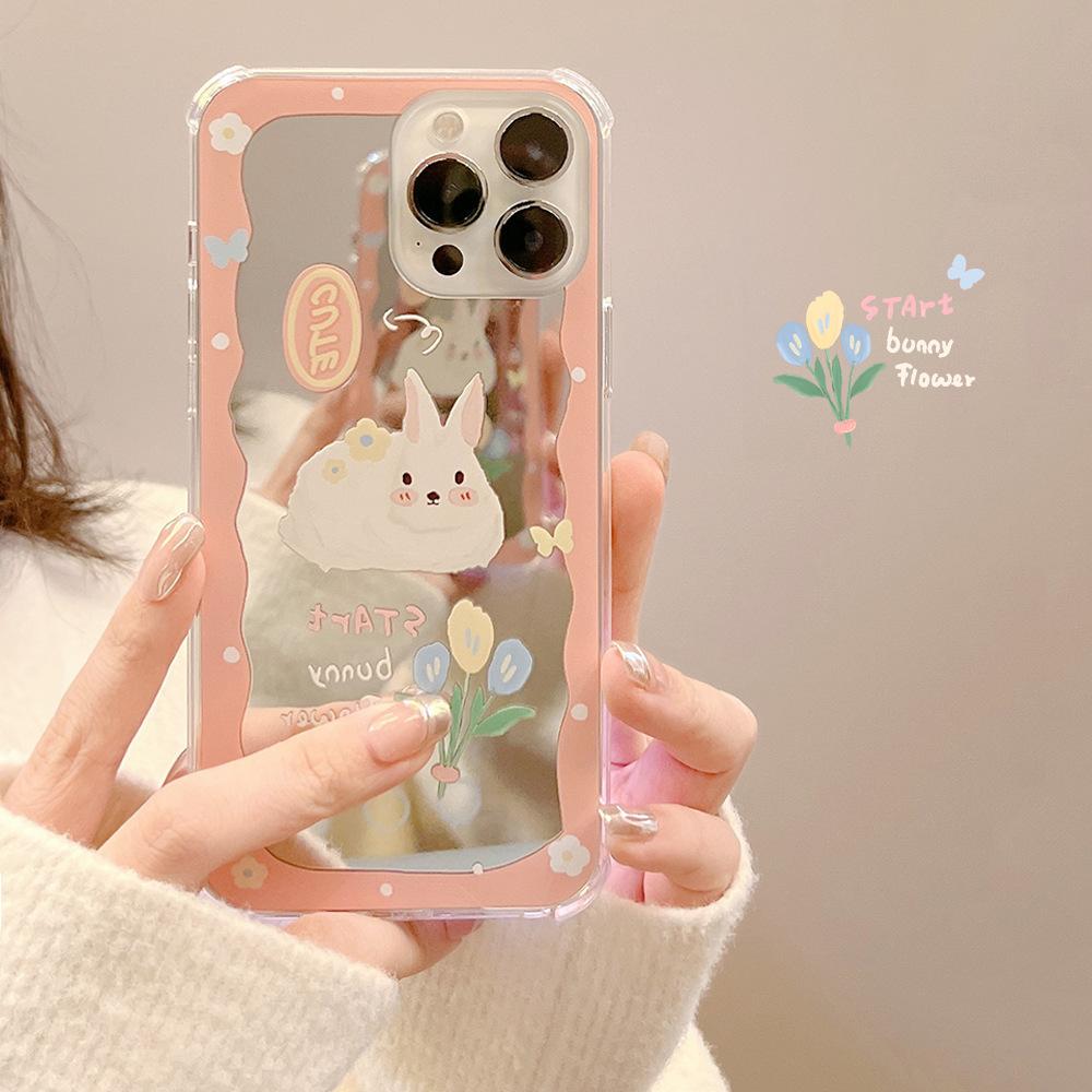 Oil Painting Rabbit Suitable for Iphone14 Apple 16promax Mobile Phone Case 15 Makeup Mirror Xs Anti Fall 8p11