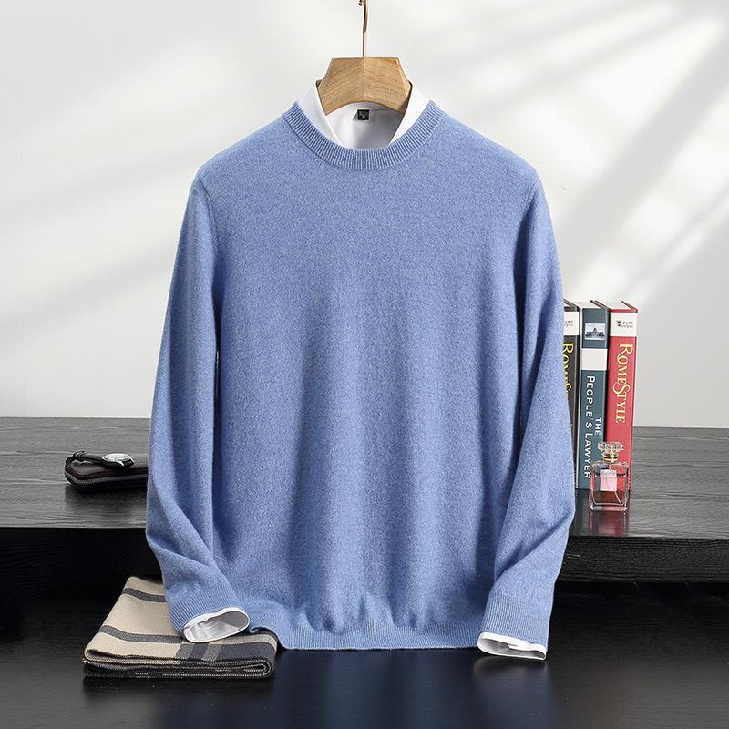 Мужской кашемировый свитер - Осень/Зима, С круглым вырезом, Business Casual, Свободная посадка, Вязаный трикотаж для среднего возраста и молодежи