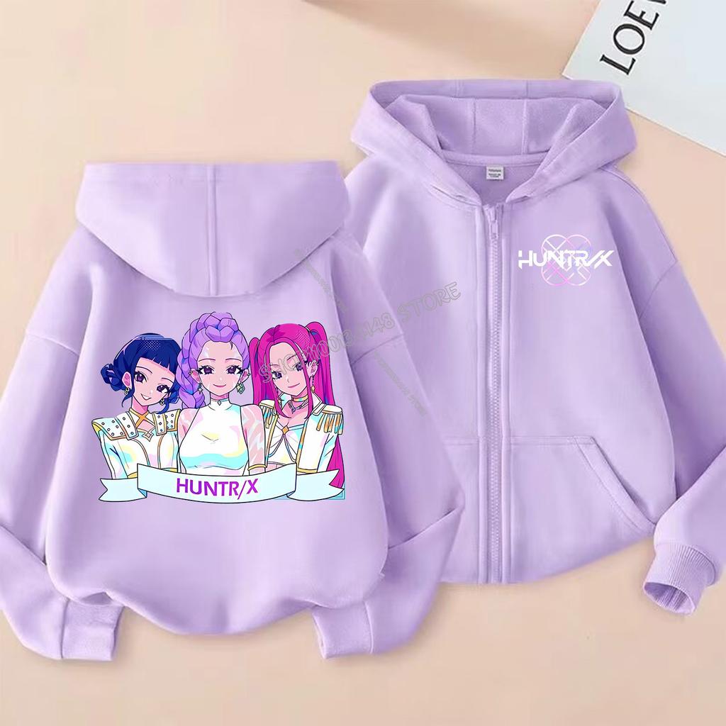 K-pop Истребители демонов Толстовка на молнии Мультяшное пальто для девочек Модная тонкая одежда Фиолетовая осенняя толстовка Куртка Детская аниме толстовка Подарок