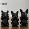 Three-part French Bulldog Design 3D Printed Statues Set of 3, Matte Black Sculpture, Minimalist Bull Dog Desktop Statue Figurines for Home Decoration,