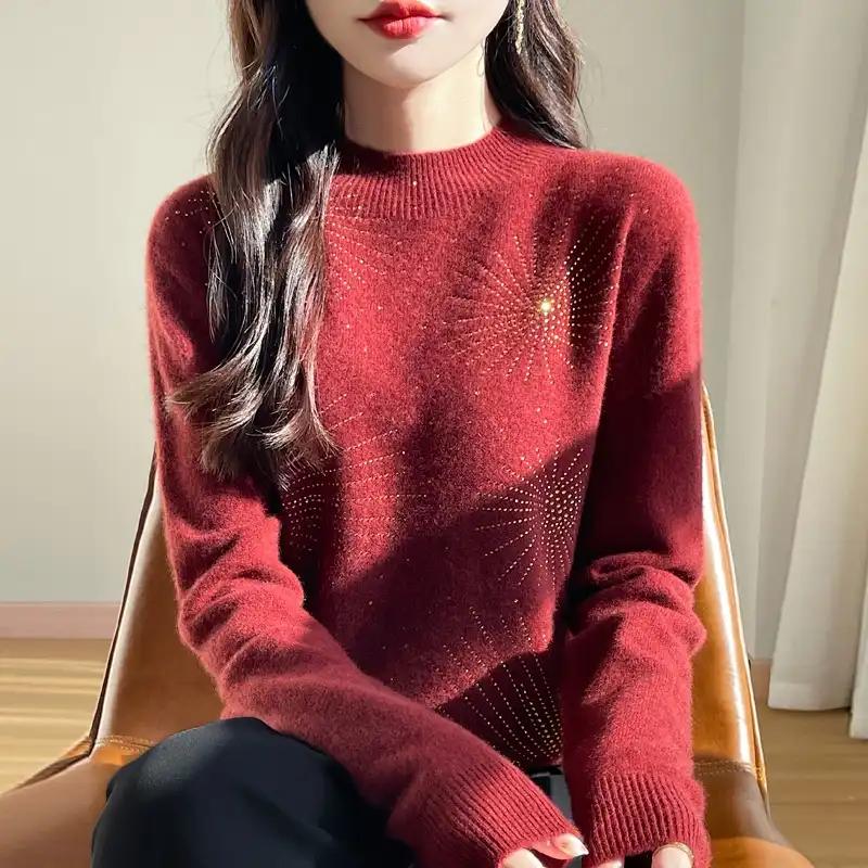 Женский свитер Осень Зима Утепленный пуловер Теплый вязаный в полоску с круглым вырезом Базовый слой Эластичный с длинным рукавом Оверсайз Джемпер Топы