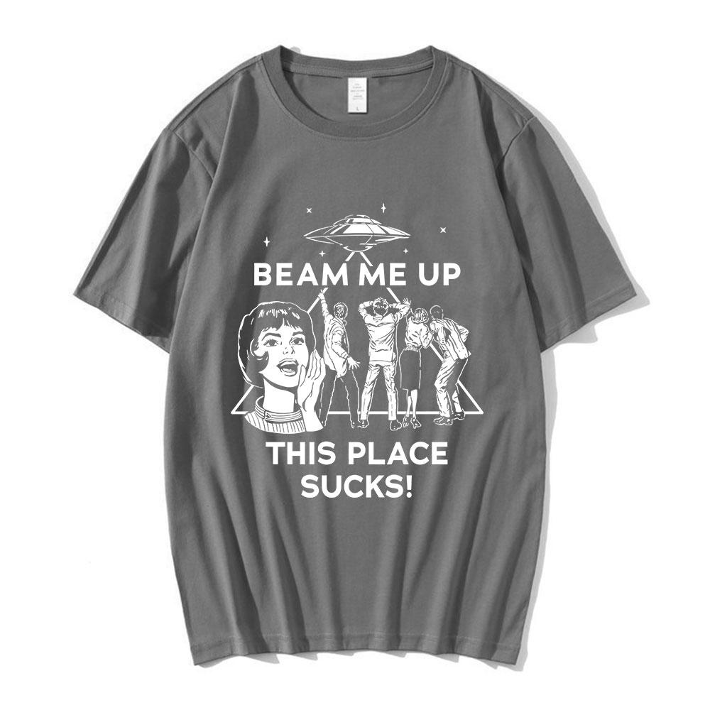 Beam Me Up This Place Sucks Eddie Munson Demogorgon T Shirt Unisex Women Cotton Casual Tshirts Fashion Short Sleeves Tshirt Tops