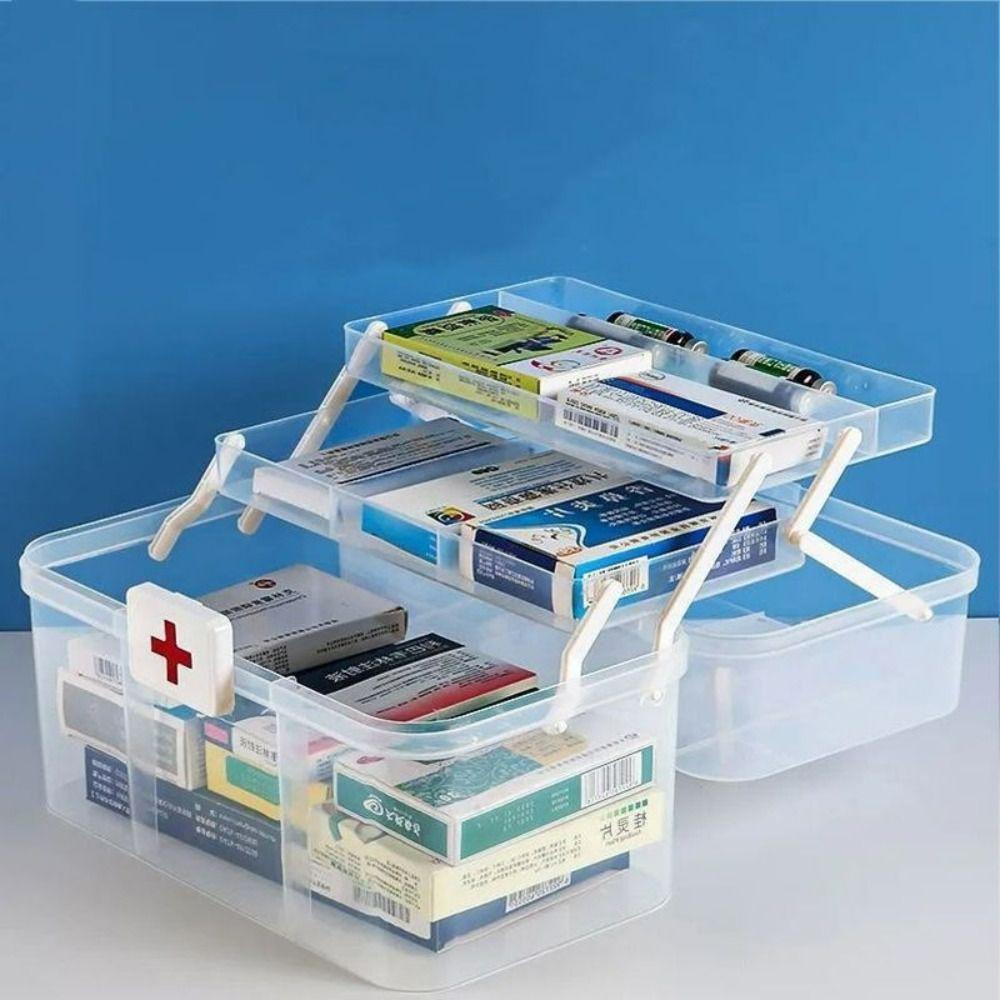 Сортировка хранения 3-слойная коробка для лекарств Пластиковый ящик для хранения лекарств Портативный медицинский шкафчик для офиса