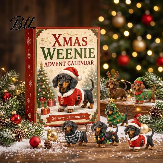 Christmas Holiday Gift 2026 Dachshund Advent Calendar, 3D Countdown Collectible Ornament Set with 24 Mini Dog Figures, for Kids Toys