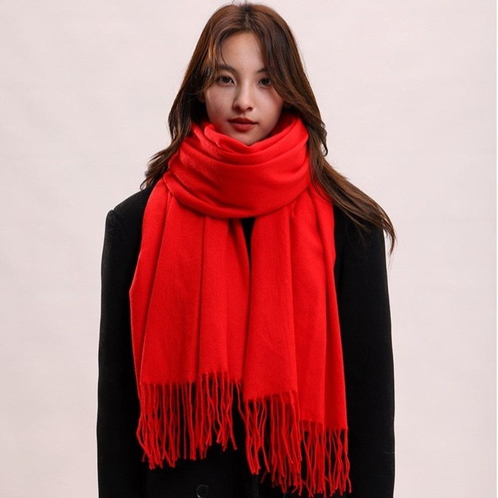 Tassel Imitation Cashmere Scarf Korean Style Women Shawl Simple Winter Neckerchief Autumn