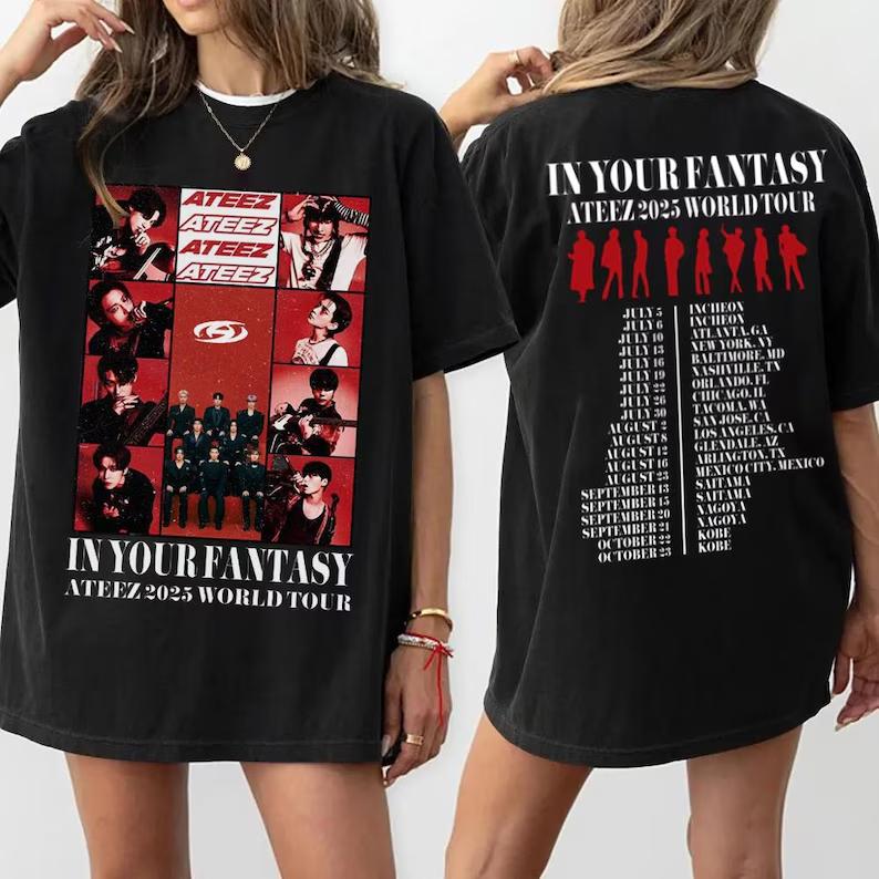 2026 Retro Ateez Band Tshirt Unisex Hip Hop Y2K Gothic Oversized Hip Hop Streetwear T-shirt Y2K Gothic Cotton Oversized T-shirt