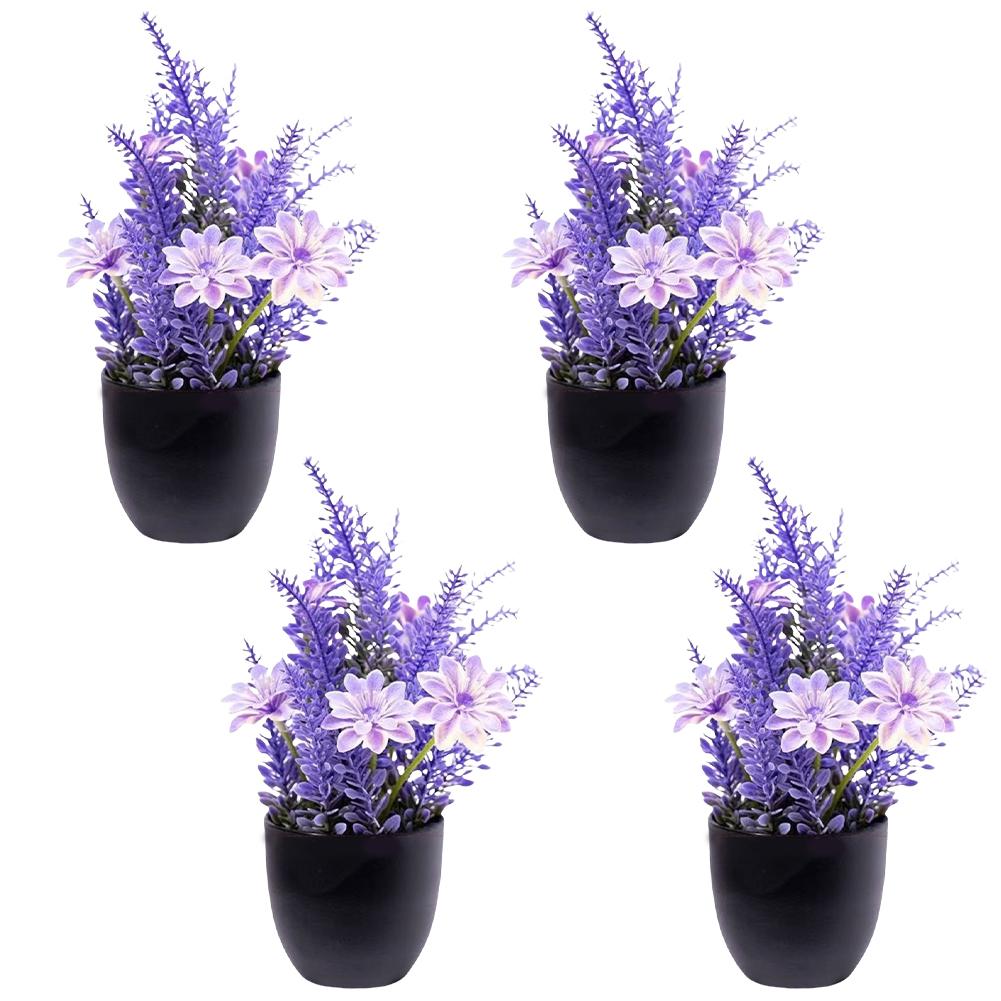 4pcs Lavender Artificial Plants in Pots Perfect Greenery for Home and Office Decor Compact and Maintenance Solution