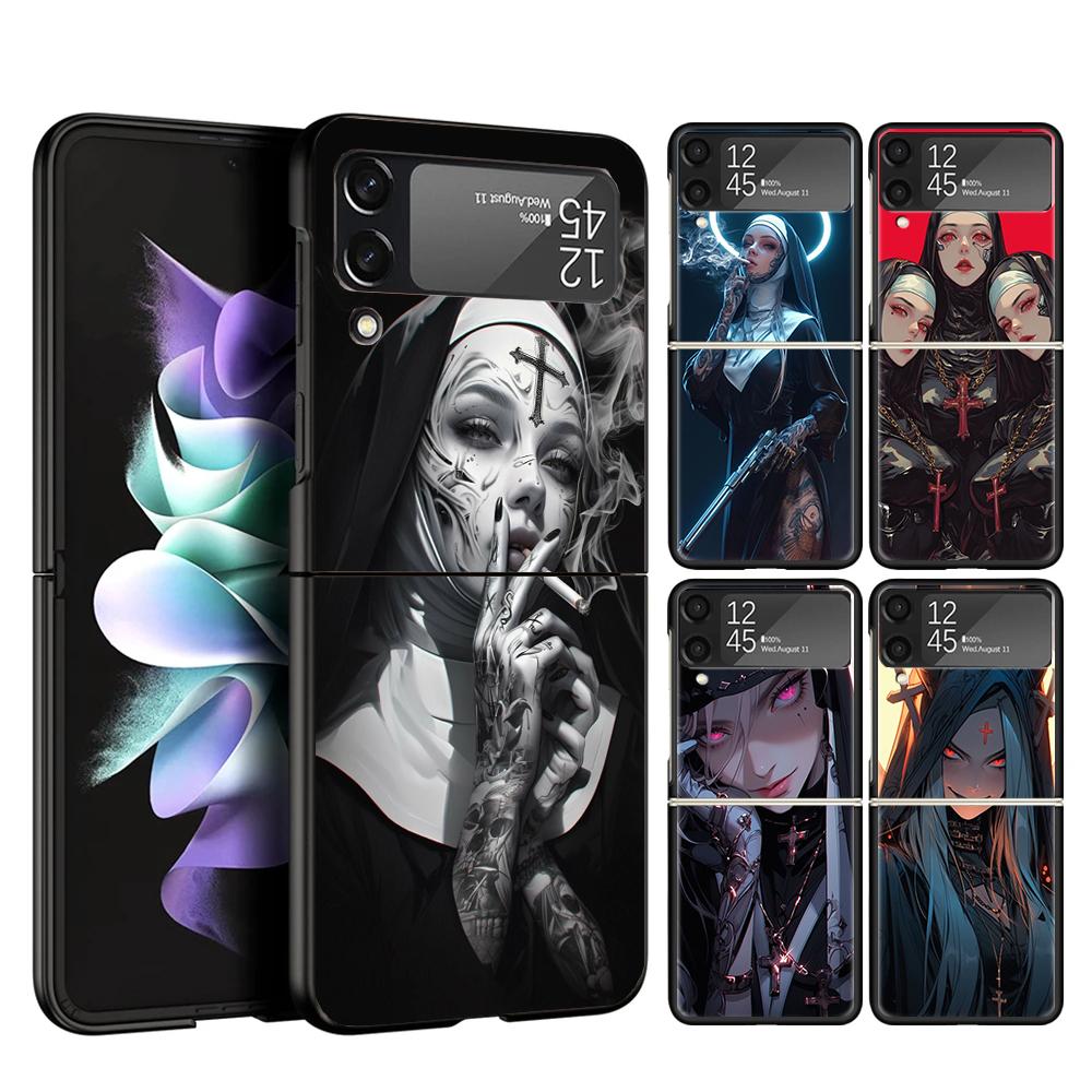 Dark Demon Nun Phone Case For Samsung Galaxy Z Flip 7 6 5 4 3 5G Cover ZFlip7 ZFlip6 ZFlip4 ZFlip5 ZFlip3 Coque Fundas Galaxy Z
