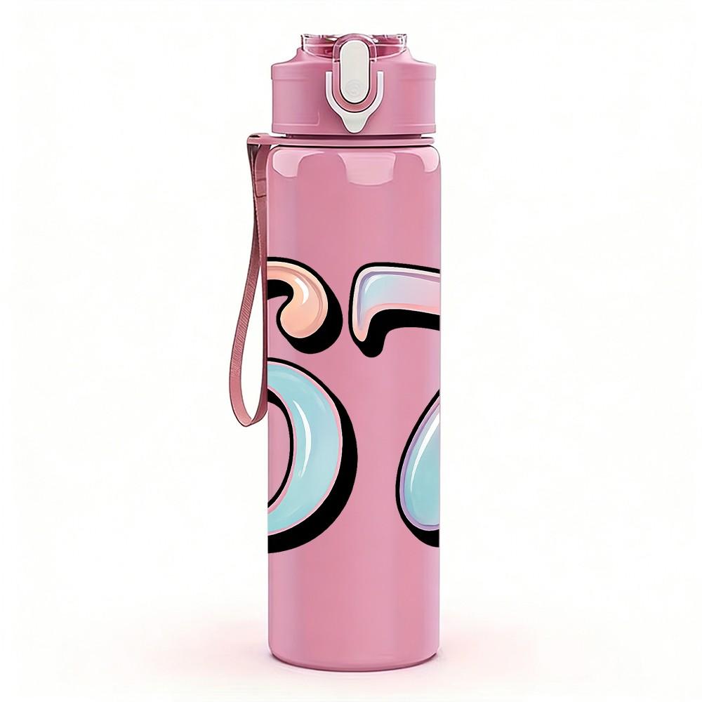 1PC Shiny Glitter Number 67 Pattern 750ml Color Plastic Sports Water Bottle Leakproof Flip Straw Lid Suitable for Sports Office Home Use