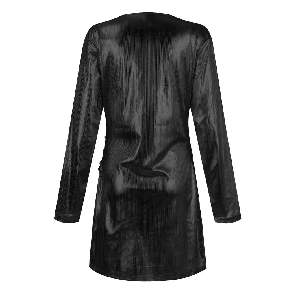 Женское сексуальное тонкое платье с V-образным вырезом и высокой талией, плиссированное бедро с длинным рукавом