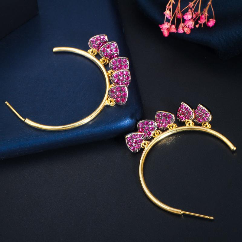 WWJ Серьги-кольца розового, красного, зеленого цвета с цирконием в форме сердца в форме сердца золотого цвета