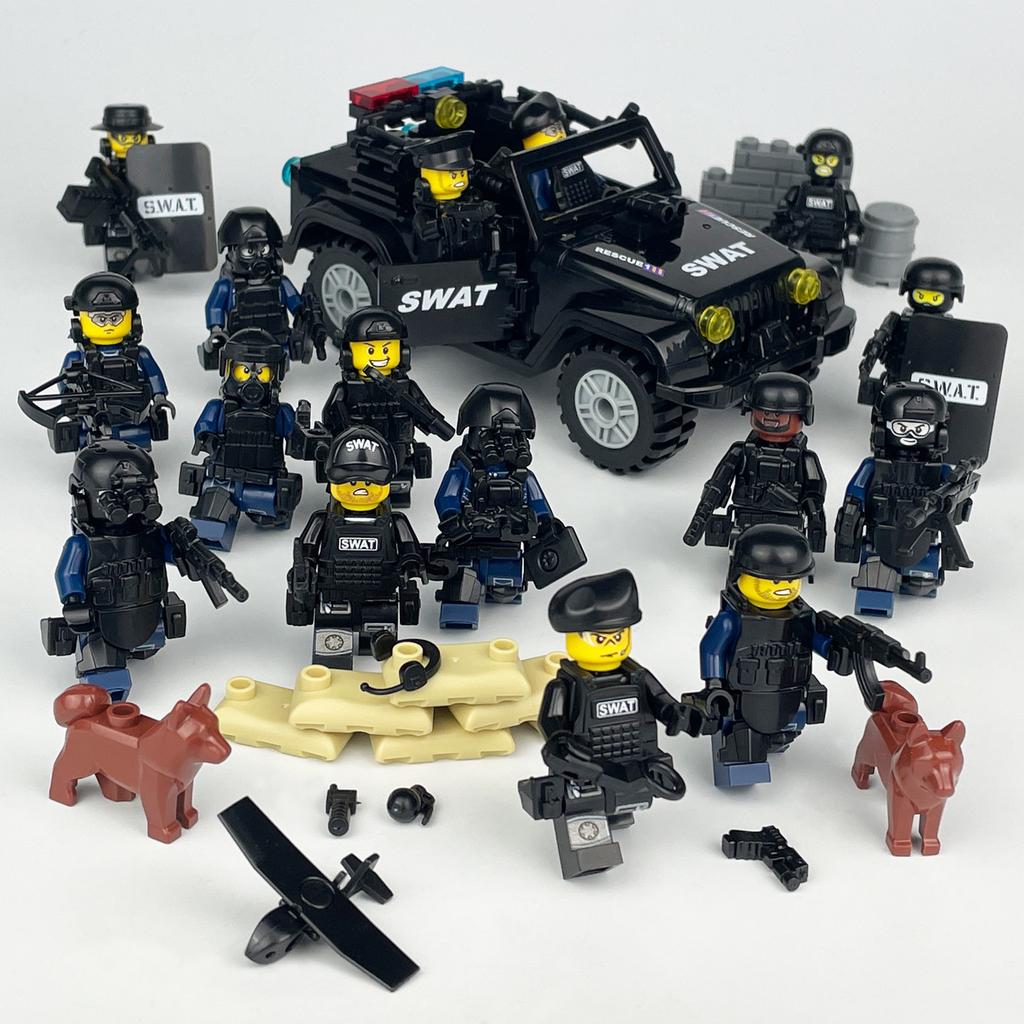 MOC Black SWAT Small Pellet Building Block Doll Police Car Off-road Vehicle Boy Military Set Building Toy