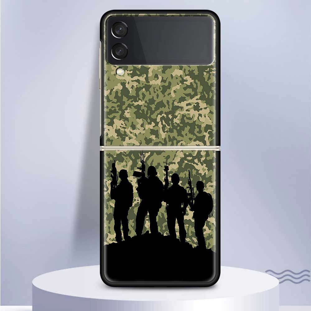 Камуфляжный военный чехол для телефона Samsung Galaxy Z Flip 5 4 3 5G, черный твердый чехол ZFlip 5 4 3, роскошный противоударный чехол-бампер