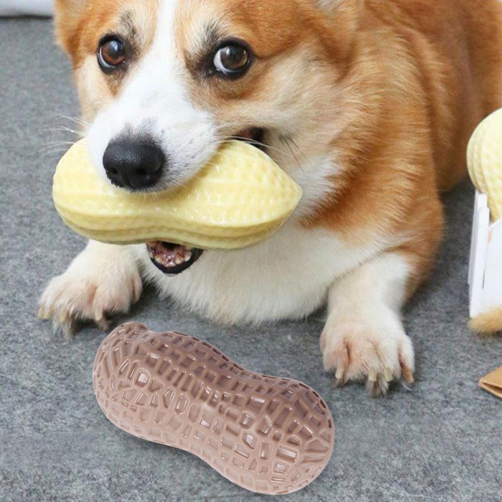 Dog Squeaky Toy Teeth Grinding Bite Resistant Simulation Peanut Shape Puppy Chewing Toy for Teddy