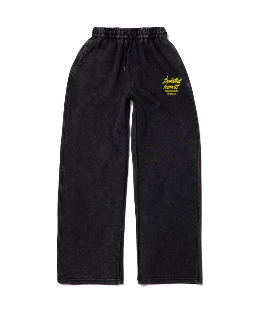 CREAM SODA LAB Quarter Teamplay Pigment Wide String Pants Black Yellow