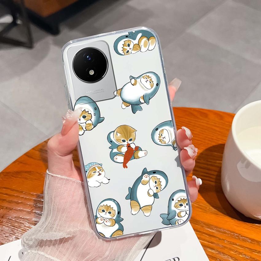 Для Vivo Y02 Y02A Y02S Y10 Y11 Y12 Y12a Y15 Y15a Y16 Y17 Y19 Прозрачные ТПУ Чехлы с Рисунком Морского Кита Ударопрочные Задние Крышки Для Vivo Силиконовый Корпус Телефона