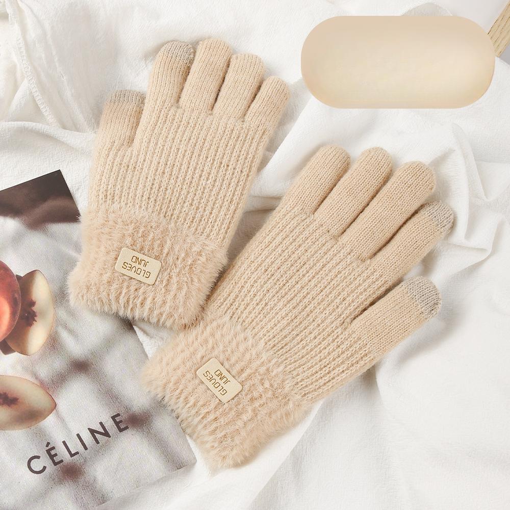 Вязаные перчатки для женщин на осень и зиму, теплые, для улицы, для велоспорта, непродуваемые, двухслойные, с утолщением из плюшевого велюра, перчатки с сенсорным экраном