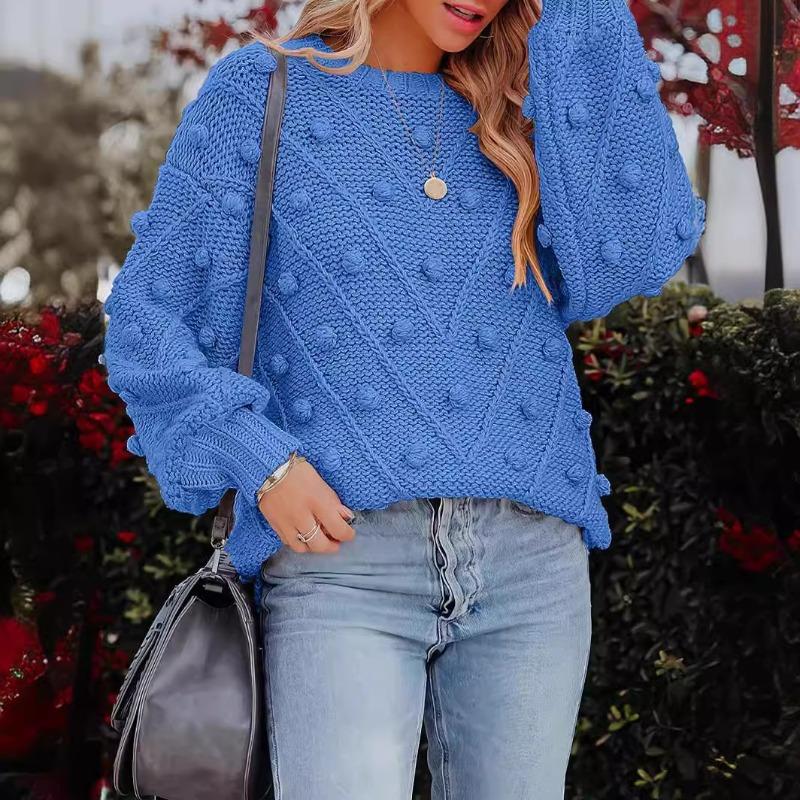 Autumn and winter new hairball knitted sweater loose long sleeve pullover sweater women's clothing