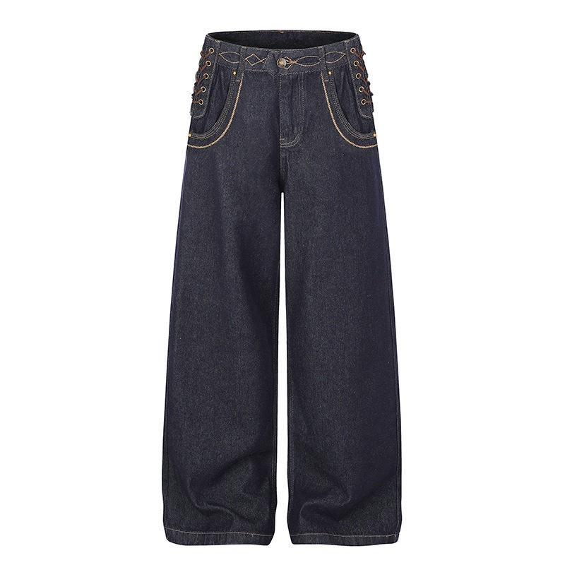 Relaxed Fit Wide Leg Denim Jeans Men Women - Classic Straight Cut Washed Cotton Streetwear Style Plus Size S-XXL