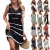 Women's Summer V-neck Casual Beach Vacation Style Striped Printed Sleeveless Patchwork Dresses