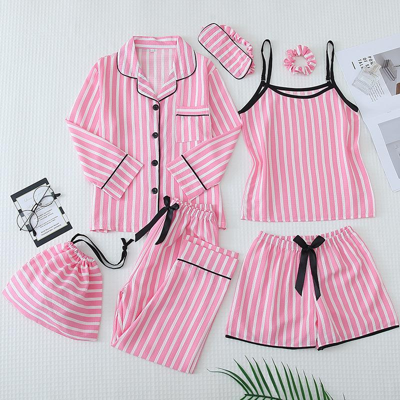 Комплект хлопковой пижамы для парного ношения родитель-ребенок - Женская майка и шорты с детской домашней одеждой из 7 предметов.