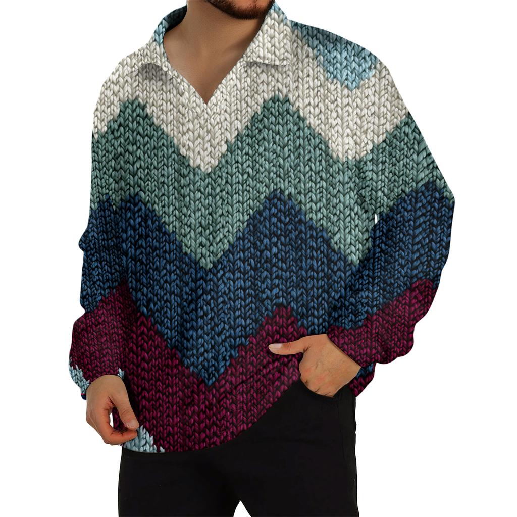 Men's Casual Collared Long-Sleeve Knit Base Layer Top