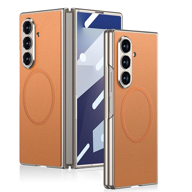 Samsung Zfold7 Mobile Phone Case Matte Paint Plain Leather Built In Wireless Charging Film Creative Protection Case