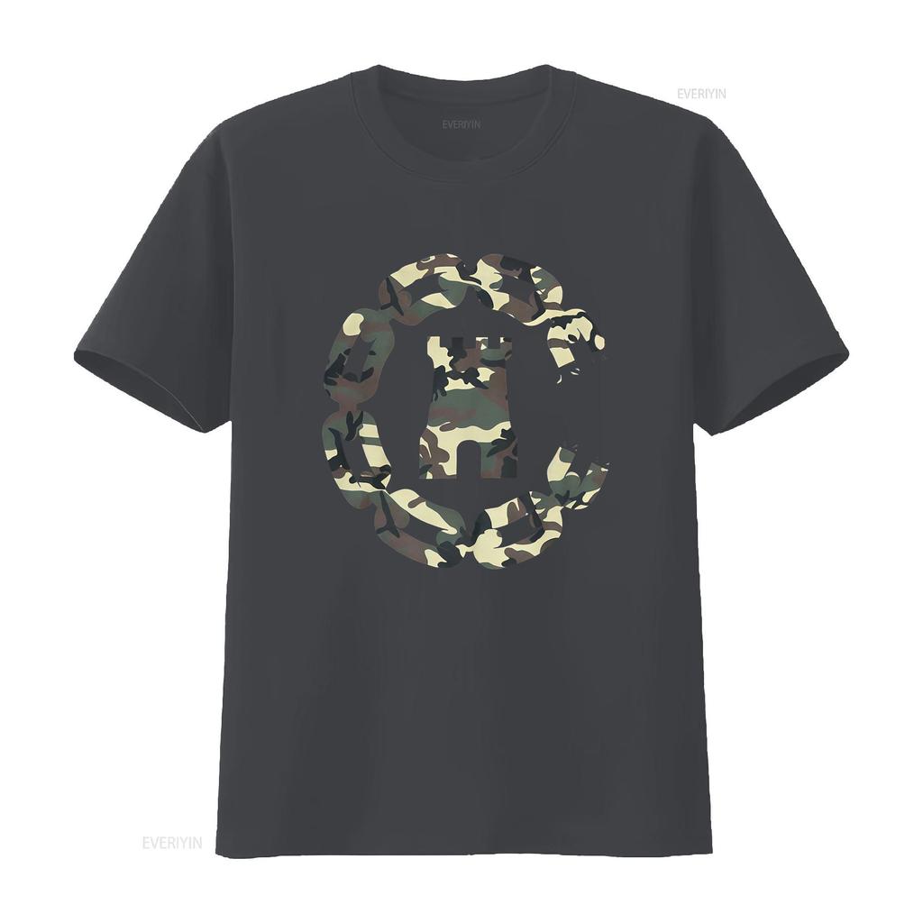 Streetwear Military Camo Castle Chain Wreath Print Casual T Shirt vintage Washed Comfortable streetwear Versatile