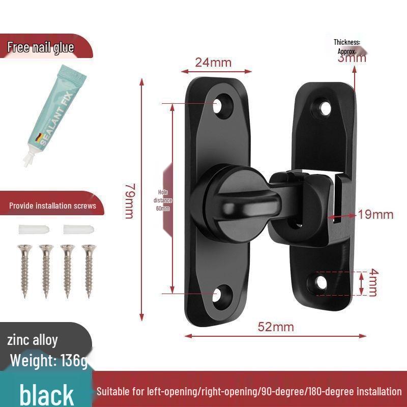 Замок амбарной двери 90°: Защелка без сверления, Карманная пряжка для раздвижной двери, Антивандальный болт