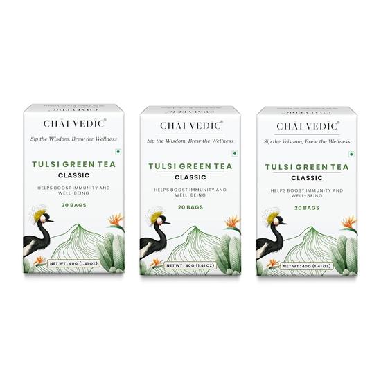 Samaara Chai Vedic Tea | Tulsi Green Tea Classic | 20 Tea Bags | Pack of 3