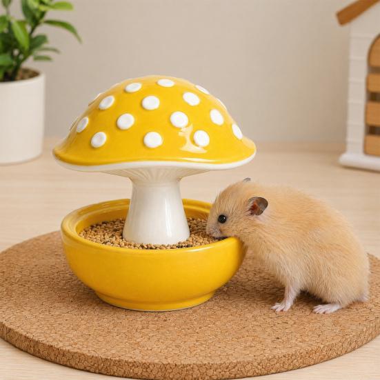 jijijing Mushroom Bird Feeding Bowl, No Mess Pet Cage Feeder, Covered Food or Water Bowl for Small Animals Budgie Cockatiel Hamster