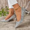 Fashion 2024 Spring Autumn New Fashion Large Heel Single Shoes Wearing Sequin Face Pointed Toe Comfortable Shallow Mouth Shoes for Women