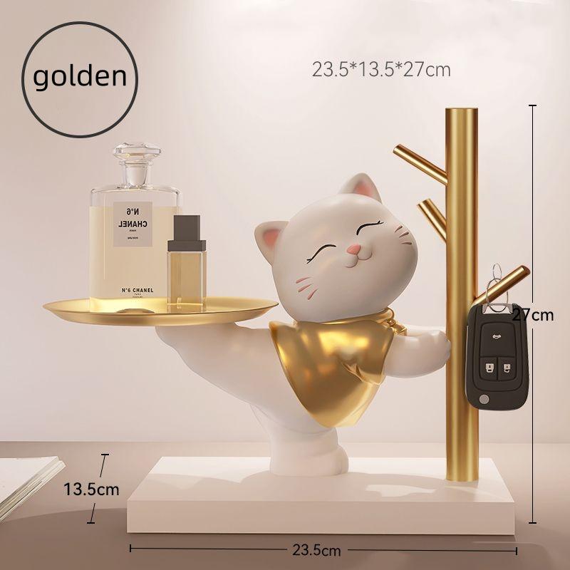 NEW Lucky Cat Statue Room Decor Cosmetic Storage Tray Nordic Home Decor Living Room Table Decoration Snacks Storage Decoration