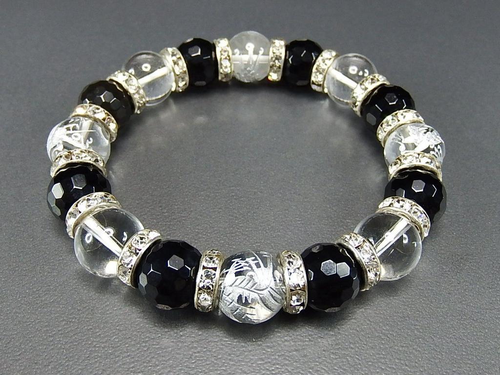 [Секимачи] Пара хрустальных браслетов, Свадебный подарок, Натуральный камень, Удача, Восходящий дракон, Ручная резьба по ониксу, 128 граней, 10 мм и 12 мм, Молитва