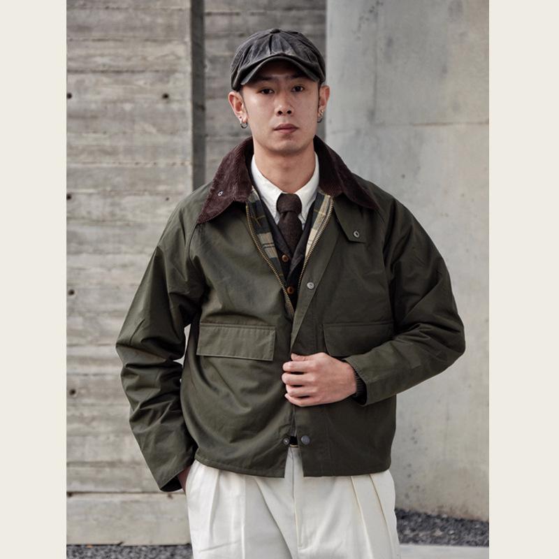 Куртка унисекс GDDQSDC Hunting Oil Wax Jacket – для ловли рыбы нахлыстом, свободный короткий силуэт, ретро-топ с отворотом