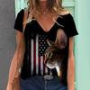 Летняя женская одежда, женская футболка с v-образным вырезом и рукавами, футболка с американским флагом и звездным принтом, топы для девочек, футболки