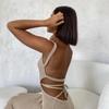 Elegant Sexy Backless Summer Beach Dress Women Straps Cut Out Shift Knit Maxi Holiday